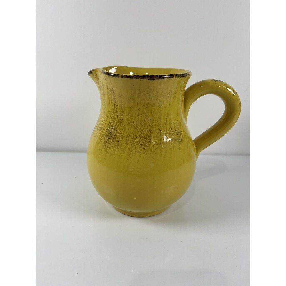 Vintage Yellow Brown Ceramic‎ Glazed Pitcher Made In Italy 7" Jug Clay Pottery